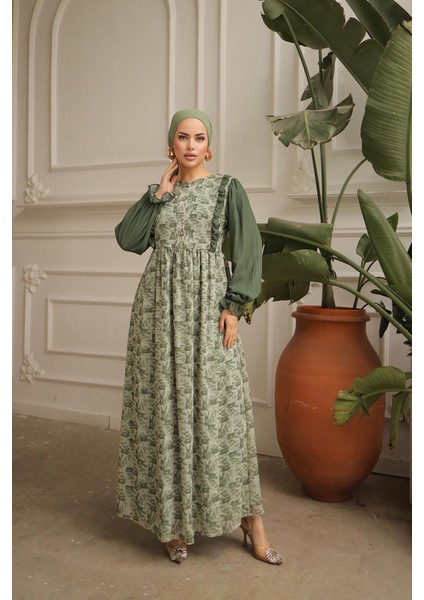 Fırfırlı Garni Şifon Elbise NSR143801 modelleri