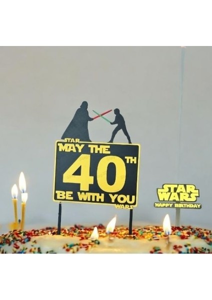 Star Wars 40. Yaş Doğum Günü 2' Li Yıkanabilir Pasta Süsü – 'May The 40th Be With You'