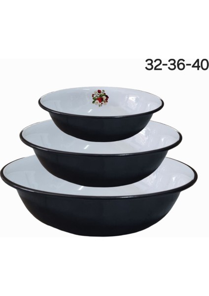 Emaye Hamur Legeni Salata Köfte Kısır Karıştırma Kabı Derin Tabak 3lü Set