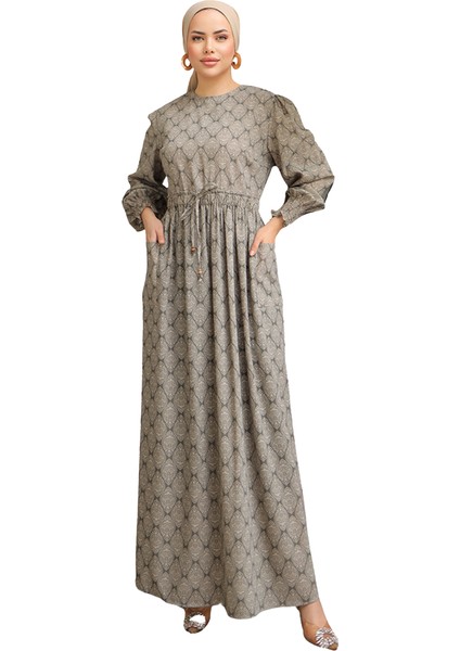 Bel Lastikli Etnik Desen Fişek Elbise NSR143401