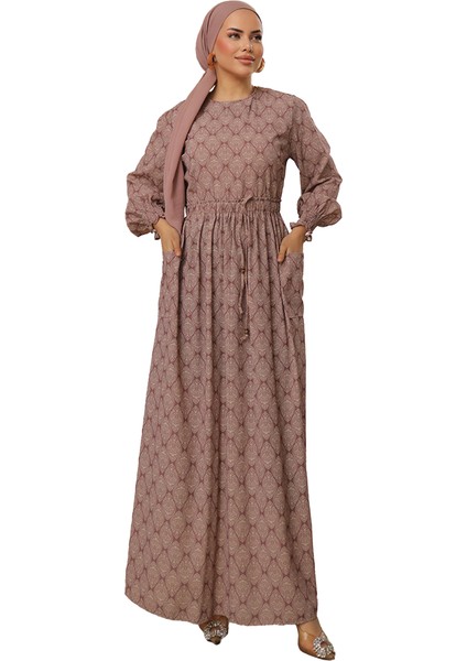 Bel Lastikli Etnik Desen Fişek Elbise NSR143401