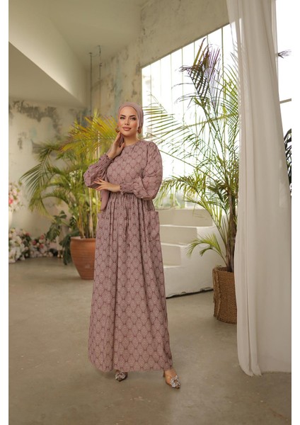 Bel Lastikli Etnik Desen Fişek Elbise NSR143401 fiyatları