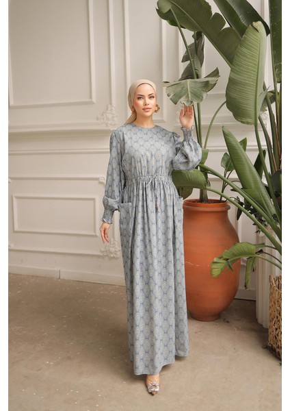 Bel Lastikli Etnik Desen Fişek Elbise NSR143401 fiyatları