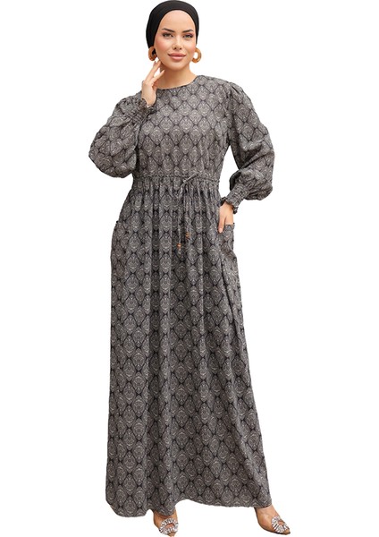 Bel Lastikli Etnik Desen Fişek Elbise NSR143401