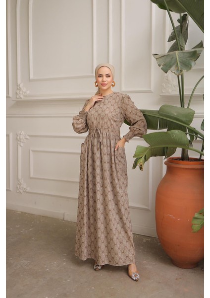 Bel Lastikli Etnik Desen Fişek Elbise NSR143401 fiyatları