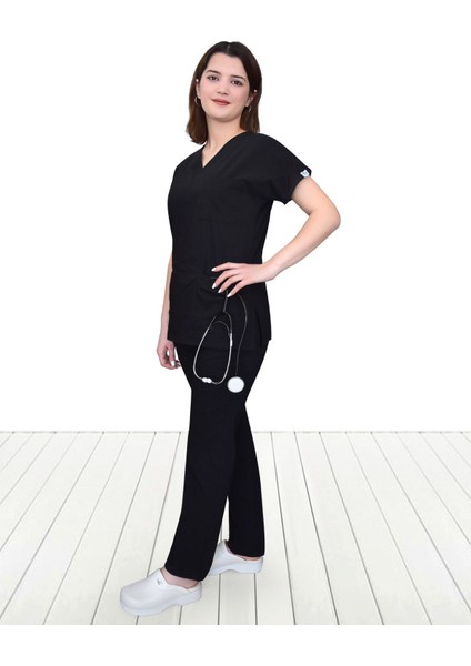 Siyah Unisex Model Cerrahi Lüks Üniforma Takım fiyatları
