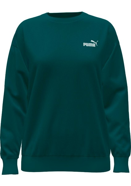 Essential Relaxed Small Logo Kadın Yeşil Yuvarlak Yaka Sweatshirt