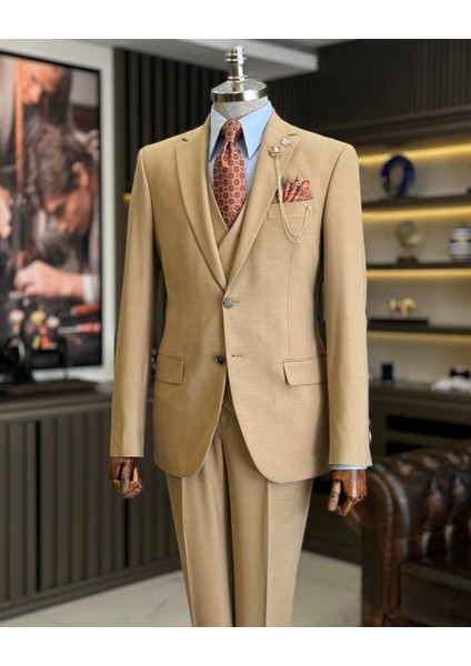 Klasik Kesim Regular Fit Ceket Yelek Pantalon Takım Elbise Camel T12609 fiyatları
