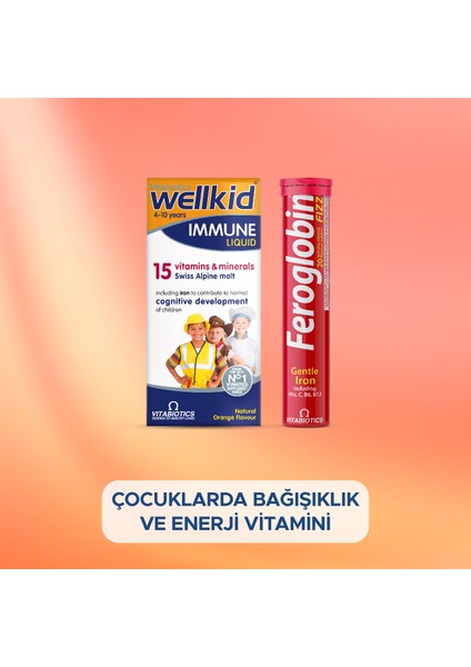 Wellkid Immune Liquid Feroglobin Fizz Çocuk Vitamin, Demir Vitamin Takviyesi