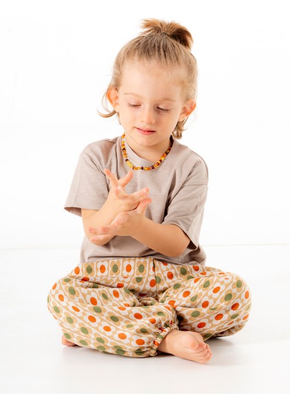 Mini Kids – Brown Flowers Çok Renkli, %100 Pamuk, Paçaları Lastikli Çocuk Balon Pantolon