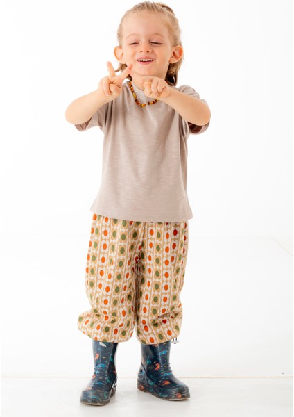 Mini Kids – Brown Flowers Çok Renkli, %100 Pamuk, Paçaları Lastikli Çocuk Balon Pantolon modelleri
