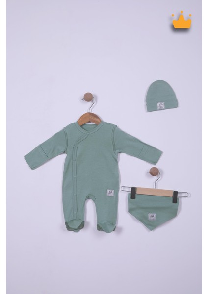 Babyhola 45CM Prematüre Serisi Pamuk Dıştan Dikişli Boydan Çıtçıtlı Patikli Tulum Bere Önlük Takım 22416