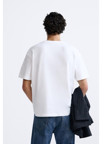 Bisiklet Yaka Syzygy Yazılı Oversize Beyaz Erkek T-Shirt modelleri