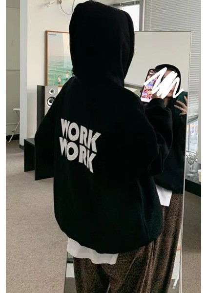 Work Work Arka Baskılı Kapüşonlu Siyah Sweatshirt fiyatları