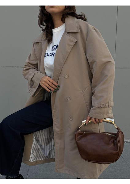 Kadın Taş Astarı Çizgi Desenli Oversize Trençkot 28119 fiyatları