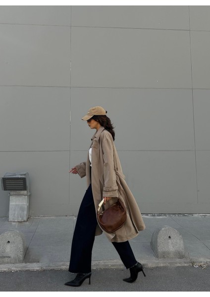 Kadın Taş Astarı Çizgi Desenli Oversize Trençkot 28119 fırsatları