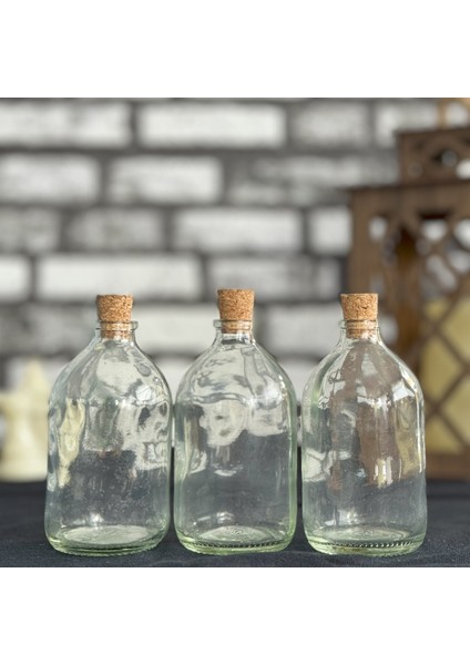 3\\\'lü 100 ml Şeffaf Cam Şişe Vazo Mantar Tıpalı