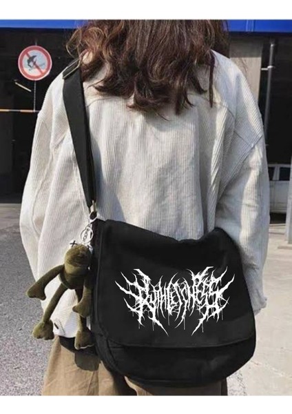 Gothic Tarz, Gotik Tasarım Tasarım Siyah Kanvas Postacı Çantası Sokak Tarzı Kore Çanta