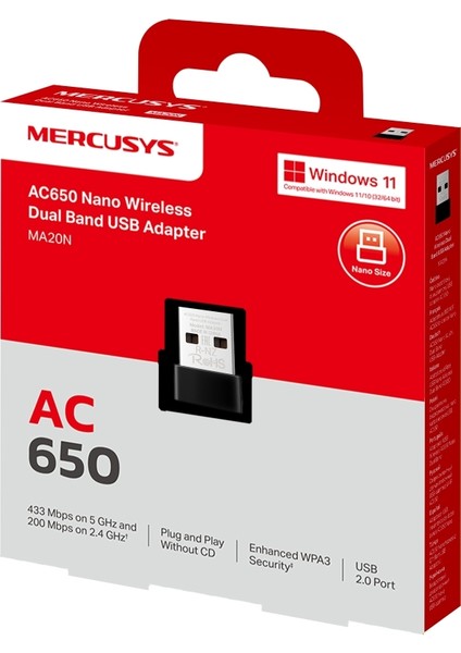 MA20N, AC650 Mbps Kablosuz Dual-Band Nano USB Adaptör