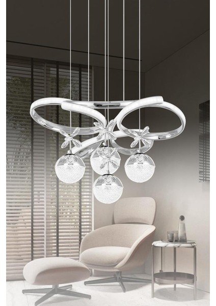 9278-50 Kr 4 Toplu Krom Led Avize(Beyaz Işık -Sarı Işık - Gün Işığı)