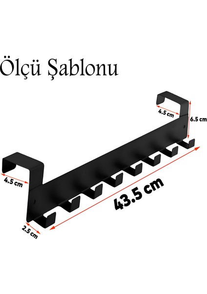 Kapı Arkası Askılık Elbise Havlu Asma Askı Metal 8'li Tekli Oda Banyo Lavabo Kapısı Aparatı Siyah