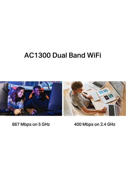 MA30H, AC1300 Mbps, Çift Bant, USB 3.0, Yüksek Çekim Güçlü Wi-Fi 5 USB Adaptör