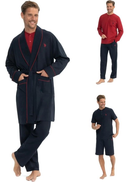 U.s Polo Assn. 12040 Erkek Çeyizlik 5'li Sabahlıklı Pijama Takım-Lacivert