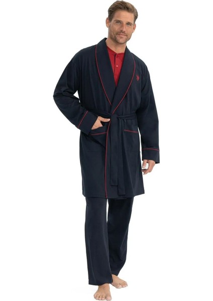 U.s Polo Assn. 12040 Erkek Çeyizlik 5'li Sabahlıklı Pijama Takım-Lacivert