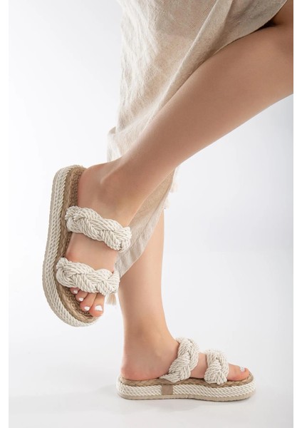 Hasır Burgulu Detaylı Yazlık Halat Terlik modelleri