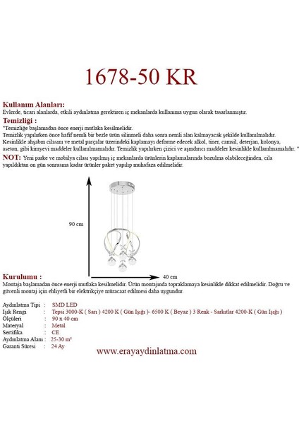 1688-50 Kr 4 Toplu Krom Led Avize