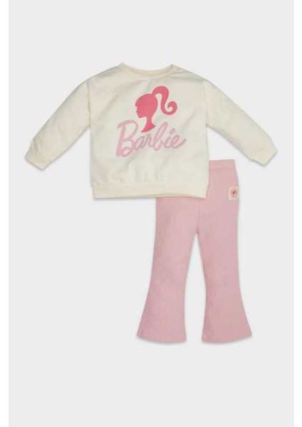 Kız Bebek 2'li Takım Barbie Bisiklet Yaka Sweatshirt Üst Beli Lastikli İspanyol Paça Tayt Alt D8293A524AU