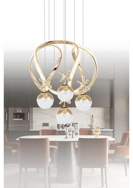 1688-50 Sr 4 Toplu Gold Led Avize(Beyaz Işık -Sarı Işık - Gün Işığı)