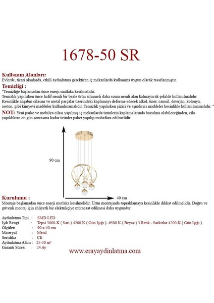 1688-50 Sr 4 Toplu Gold Led Avize(Beyaz Işık -Sarı Işık - Gün Işığı) fırsatları