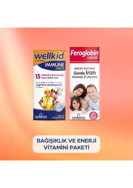Wellkid Immune Liquid Feroglobin Liquid Çocuk Vitamin, Demir Vitamin Takviyesi