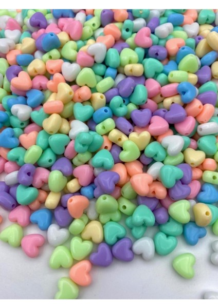 25gr 10mm Pastel Karışık Renkli Plastik Kalp Model Boncuk ,takı Yapım Boncuğu (25gr,~60 Adet) fiyatları