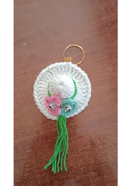 Şapka Beyaz Amigurumi Anahtarlık
