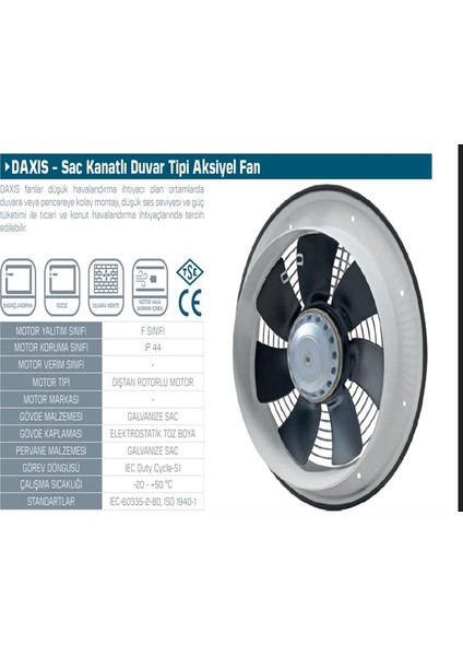 Kayıtes Daxis 200-SAC Kanatlı Duvar Tipi Aksiyel Metal Havalandırma Fanı 680 M3/h