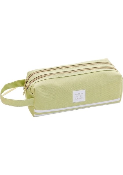 Yaratıcı Düz Renk Çift Katmanlı Büyük Kapasiteli Kalem Çantası Taşınabilir Basit Kalem Kutusu Çift Fermuarlı Kalem Taşınabilir Kırtasiye Çantası (Yurt Dışından)