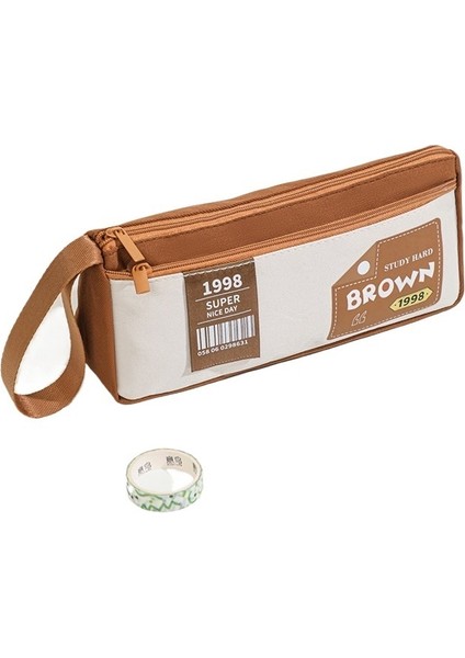 Yeni Tuval Basit Çift Katmanlı Kalem Kutusu Büyük Kapasiteli Taşınabilir Kalem Kutusu Ortaokul Öğrencisi Kırtasiye Kutusu Erkek ve Kız (Yurt Dışından)