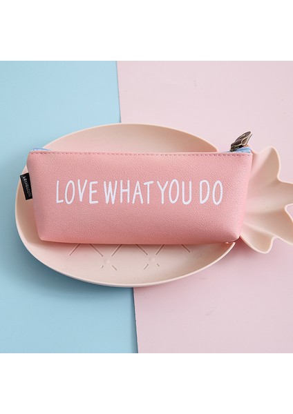 Pu Deri Kırtasiye Kutusu Düz Renk Taşınabilir Fermuarlı Saklama Kalem Kutusu Ilk ve Orta Okul Öğrencileri Küçük Taze ve Basit Üçgen Kalem Çantası (Yurt Dışından)