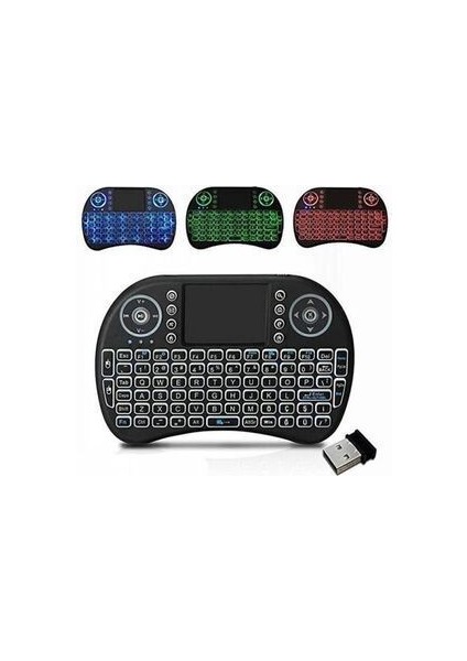 Işıklı Kablosuz Mini Klavye Tv Televizyon Ps3 Dokunmatik Mouse
