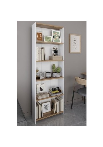 5 Raflı Klasik Tasarımlı Kitaplık - Suntalam, 169x56x20 cm, Meşe Renk, Geniş Depolama Alanı ile Şıklığı Yakalayın fiyatları