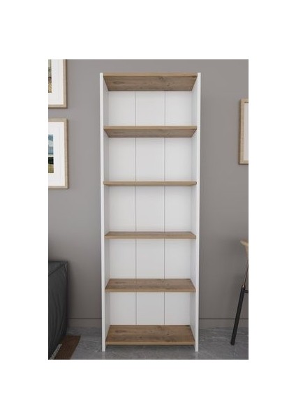 5 Raflı Klasik Tasarımlı Kitaplık - Suntalam, 169x56x20 cm, Meşe Renk, Geniş Depolama Alanı ile Şıklığı Yakalayın modelleri