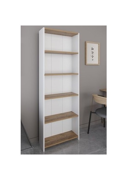5 Raflı Klasik Tasarımlı Kitaplık - Suntalam, 169x56x20 cm, Meşe Renk, Geniş Depolama Alanı ile Şıklığı Yakalayın fırsatları