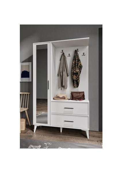 Oslo Aynalı Portmanto Vestiyer %100 MDF Klasik Tasarım 5 Raflı 110x181x36 cm Ölçülerinde fiyatları