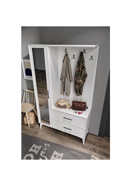 Oslo Aynalı Portmanto Vestiyer %100 MDF Klasik Tasarım 5 Raflı 110x181x36 cm Ölçülerinde modelleri