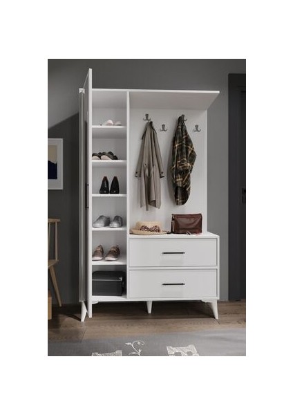 Oslo Aynalı Portmanto Vestiyer %100 MDF Klasik Tasarım 5 Raflı 110x181x36 cm Ölçülerinde fırsatları