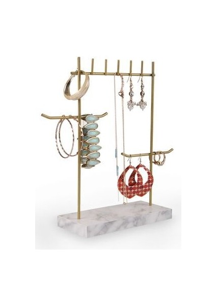 Takı Standı Alt Kısmı Mermer Desenli 27 cm Genişlik 28 cm Yükseklik Gold-Beyaz