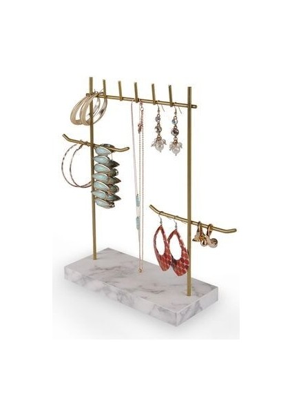 Takı Standı Alt Kısmı Mermer Desenli 27 cm Genişlik 28 cm Yükseklik Gold-Beyaz fiyatları