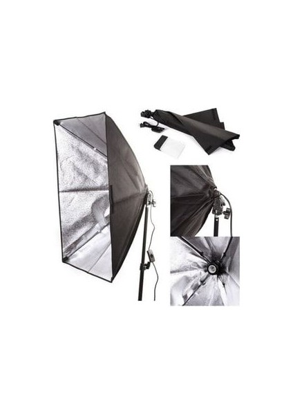 Softbox 50X70CM Paraflaş 4 Duylu Ikili Set Sürekli Işık 200CM Adaptörlü